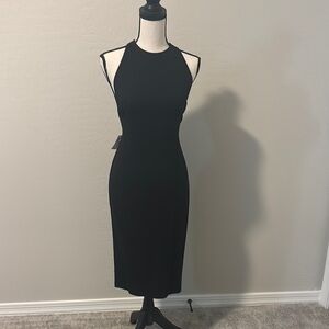 Babaton Black Halter Sheath Midi Dress